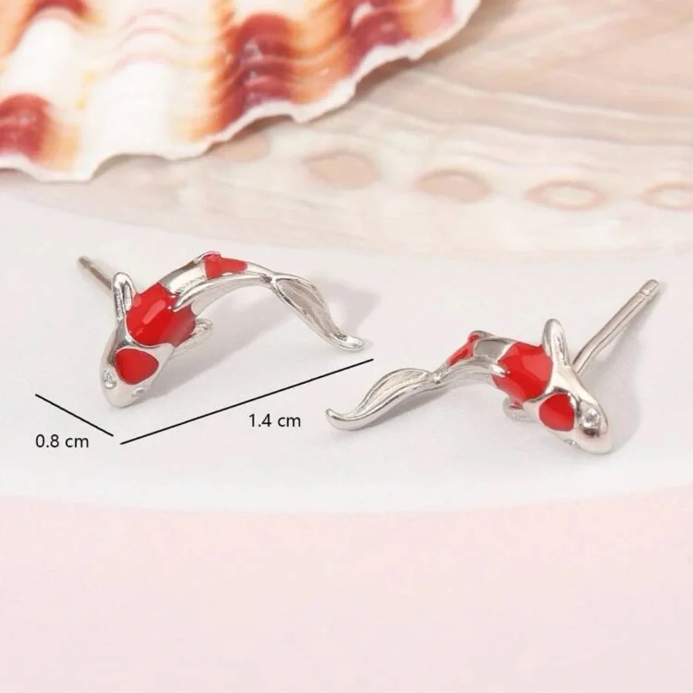🐟 Lovely Silver and Red Koi Fish Stud Earrings 🐟